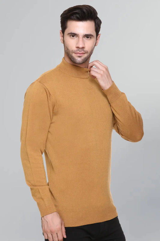 Mustard Solid Turtle Neck Woollen Pullover