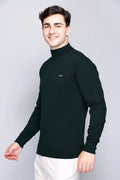 Pine Green Solid Turtle Neck Woollen Sweater