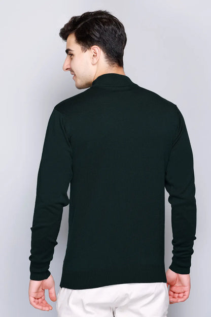 Pine Green Solid Turtle Neck Woollen Sweater