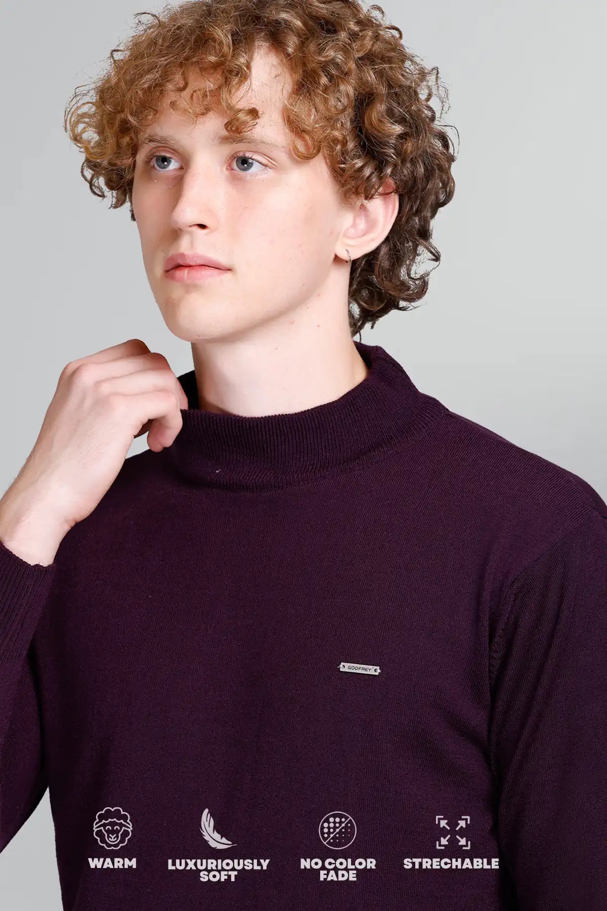 Grape Wine Solid Turtle Neck Men Sweater