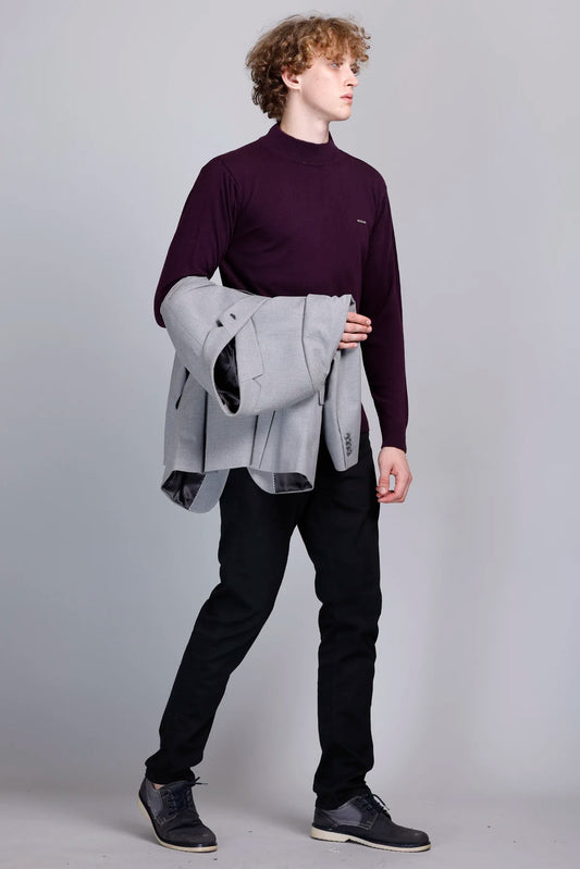 Grape Wine Solid Turtle Neck Men Sweater
