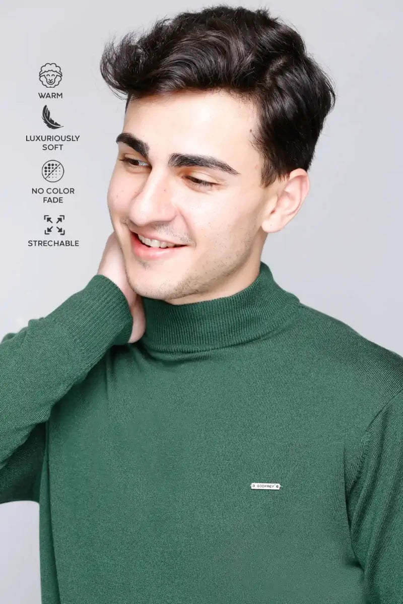 Peacock Solid Turtle Neck Woollen Pullover