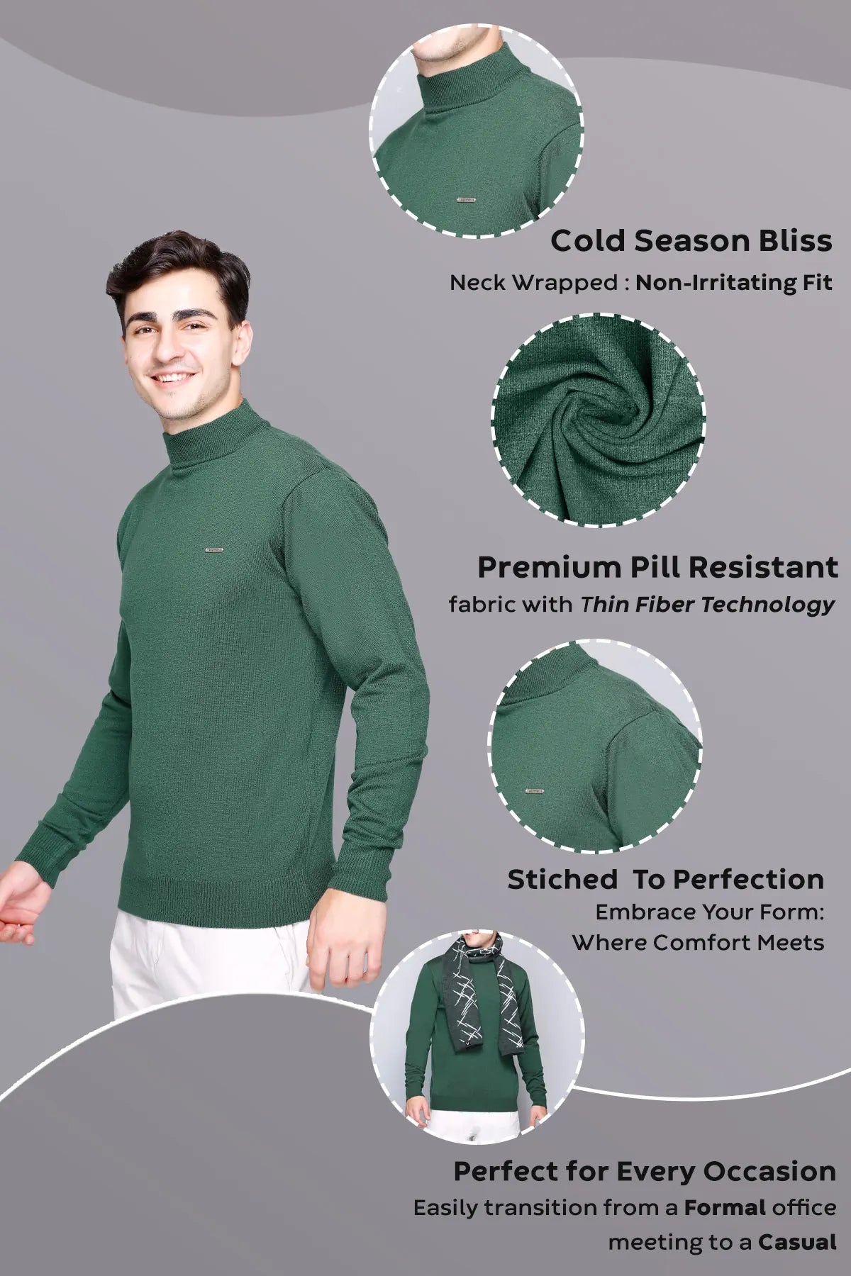 Peacock Solid Turtle Neck Woollen Pullover