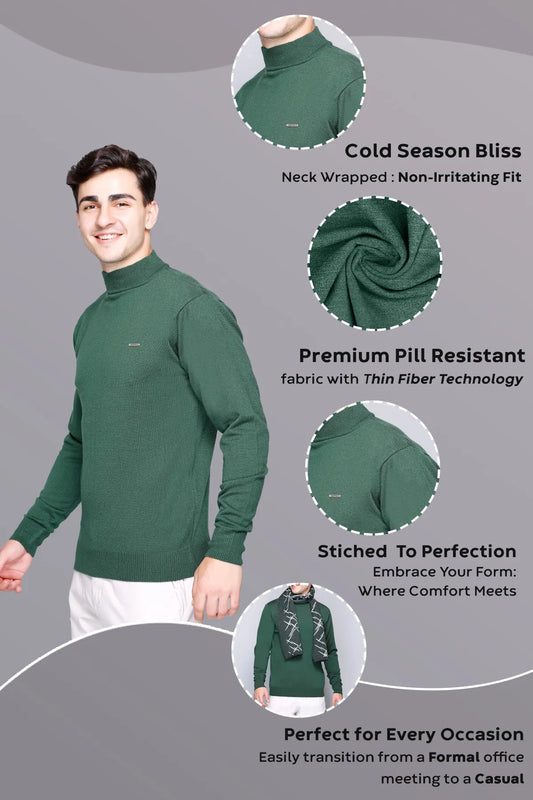 Peacock Solid Turtle Neck Woollen Pullover