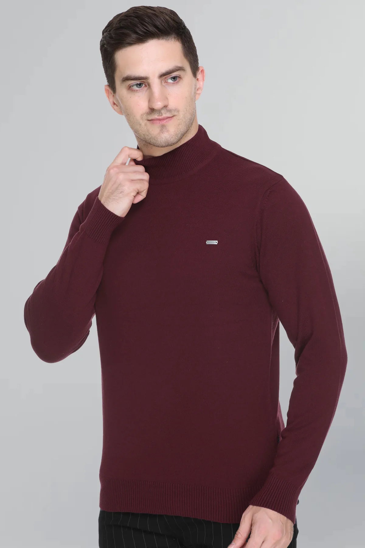 Burgundy Wine Plain Turtleneck Mens Sweater