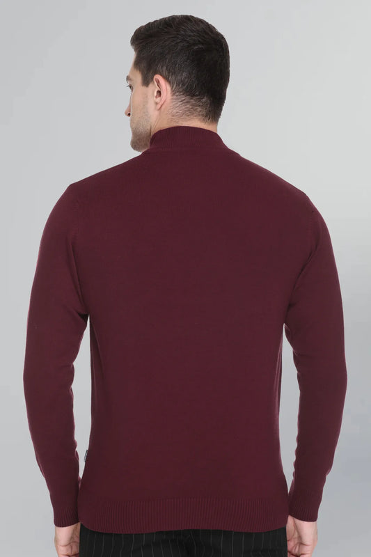 Burgundy Wine Plain Turtleneck Mens Sweater