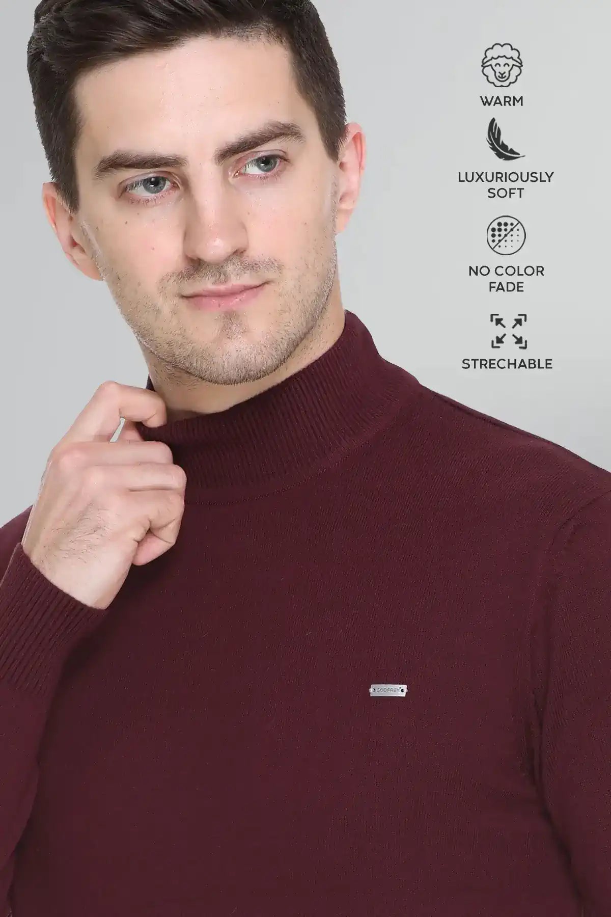 Burgundy Wine Plain Turtleneck Mens Sweater