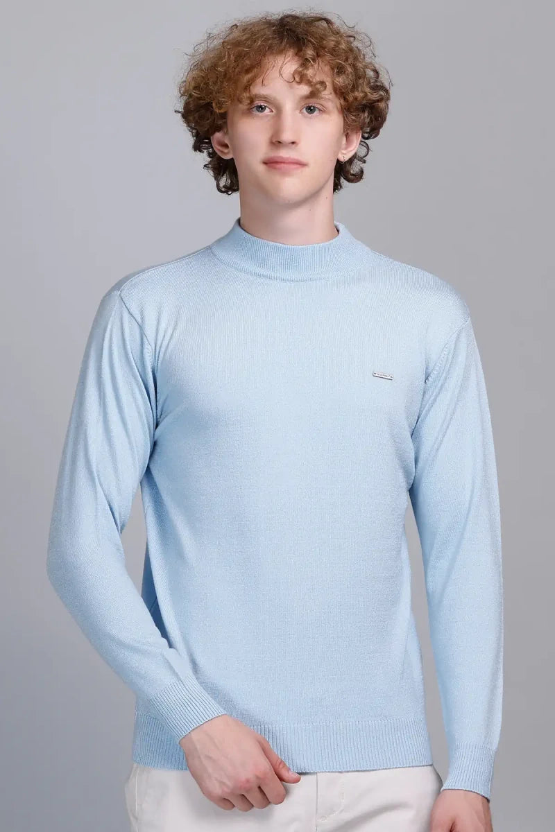 Solid Sky Blue Turtleneck Men Sweater