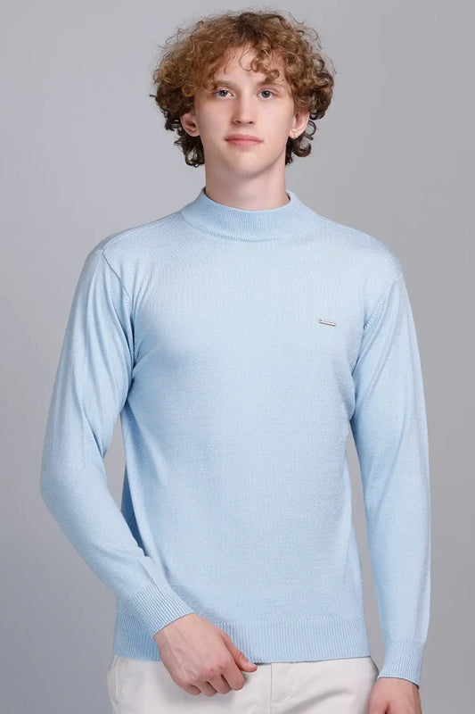 Solid Sky Blue Turtleneck Men Sweater