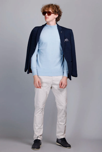 Solid Sky Blue Turtleneck Men Sweater