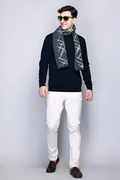 Navy Blue Solid Turtle Neck Woollen Pullover