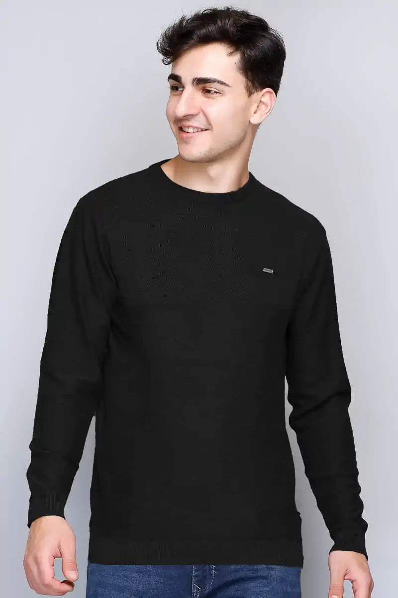 Black Solid Round Neck Pullover