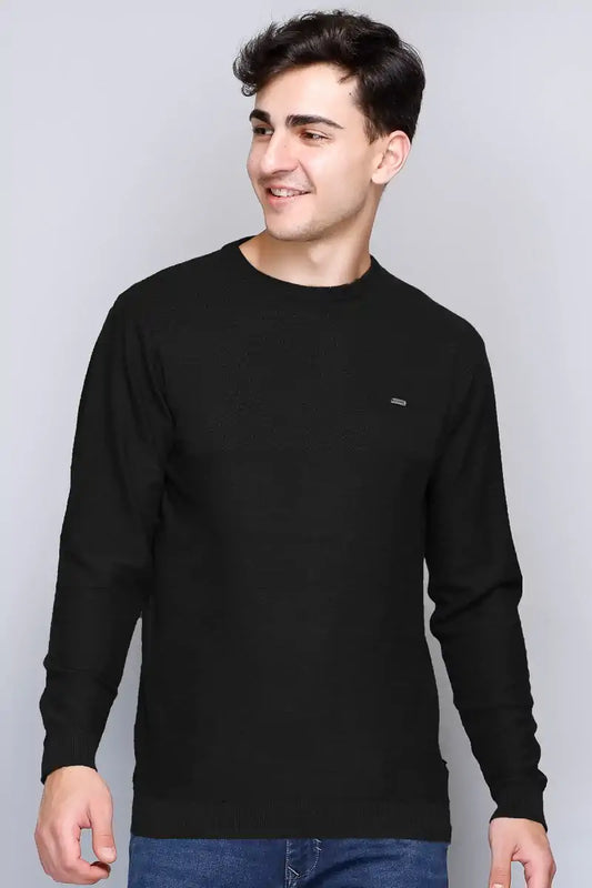 Black Solid Round Neck Pullover