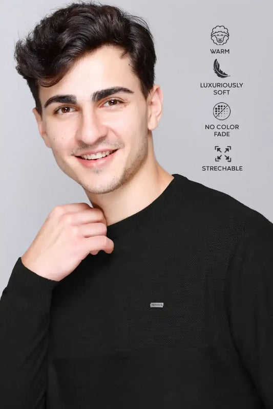 Black Solid Round Neck Pullover