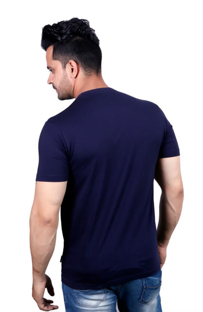 Navy Printed Round Neck T-Shirt