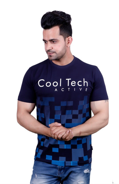 Navy Printed Round Neck T-Shirt