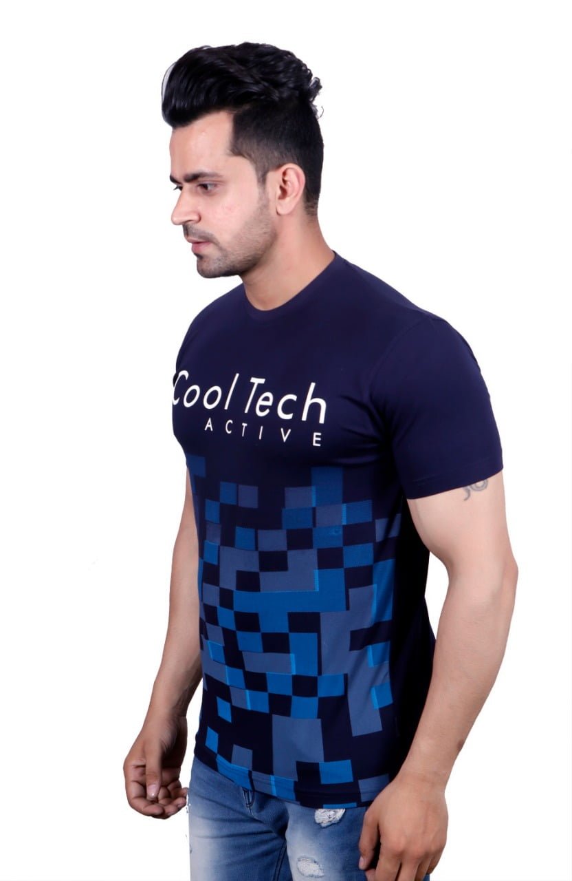 Navy Printed Round Neck T-Shirt