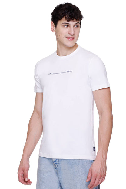 White Solid Stretch Cotton Round Neck T-Shirt for Men