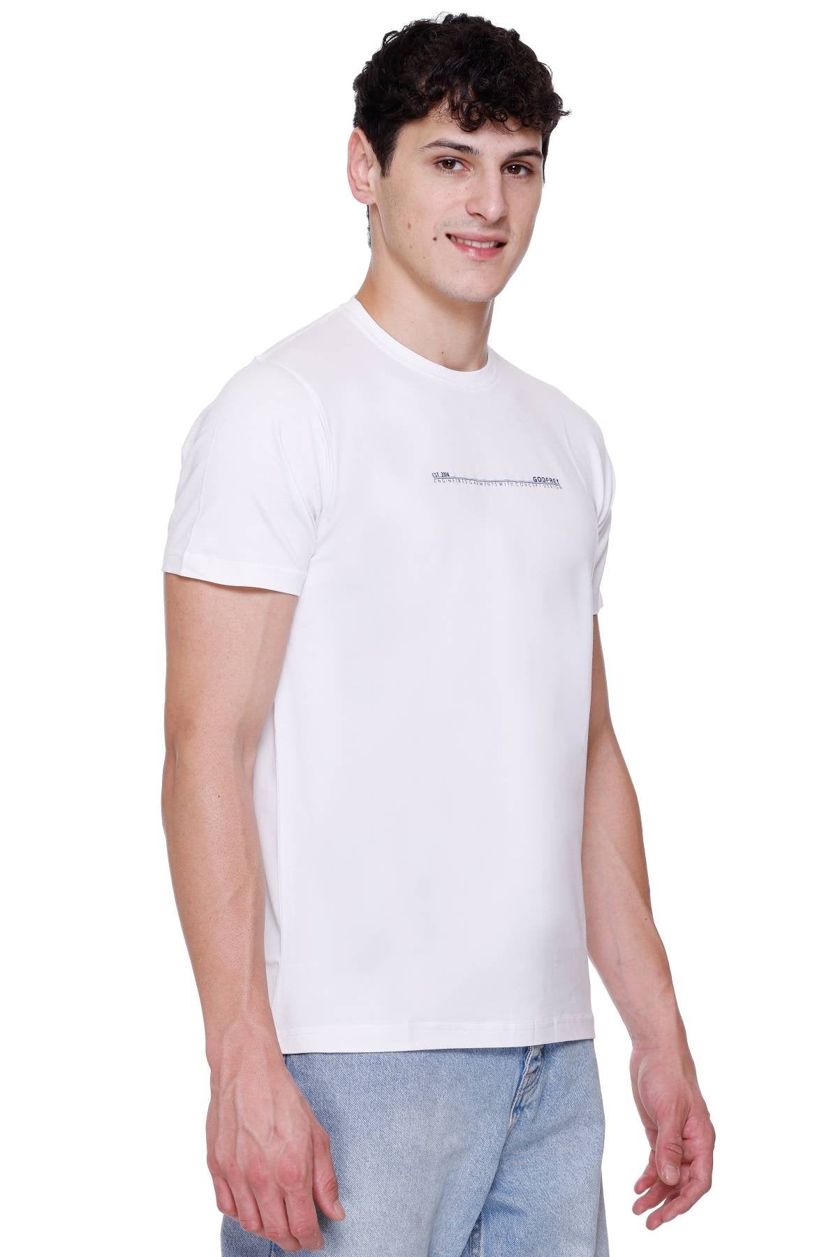 White Solid Stretch Cotton Round Neck T-Shirt for Men