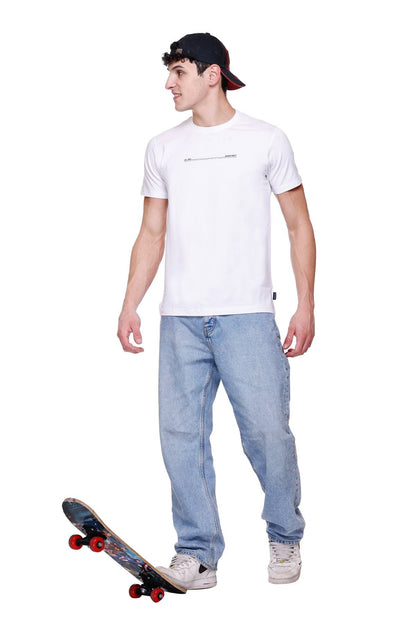 White Solid Stretch Cotton Round Neck T-Shirt for Men