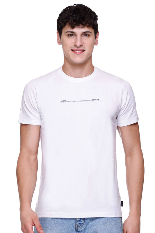 White Solid Stretch Cotton Round Neck T-Shirt for Men