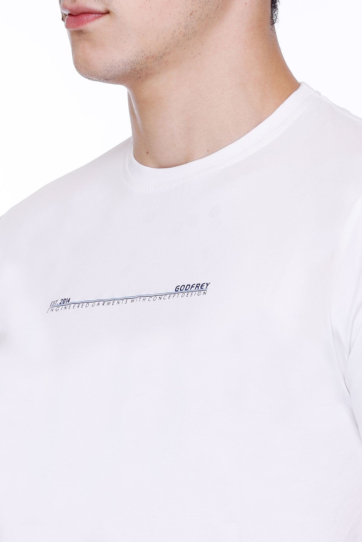 White Solid Stretch Cotton Round Neck T-Shirt for Men