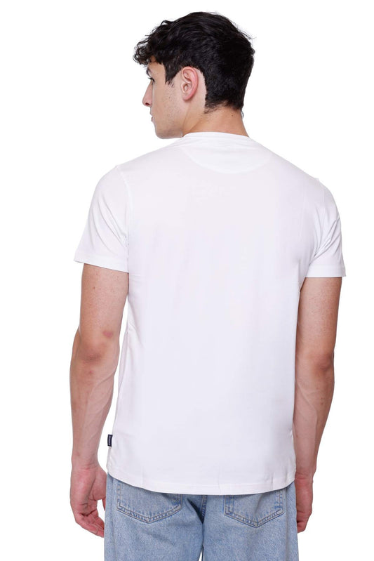 White Solid Stretch Cotton Round Neck T-Shirt for Men