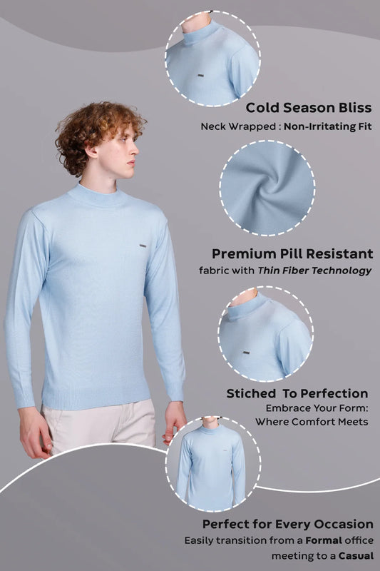 Solid Sky Blue Turtleneck Men Sweater