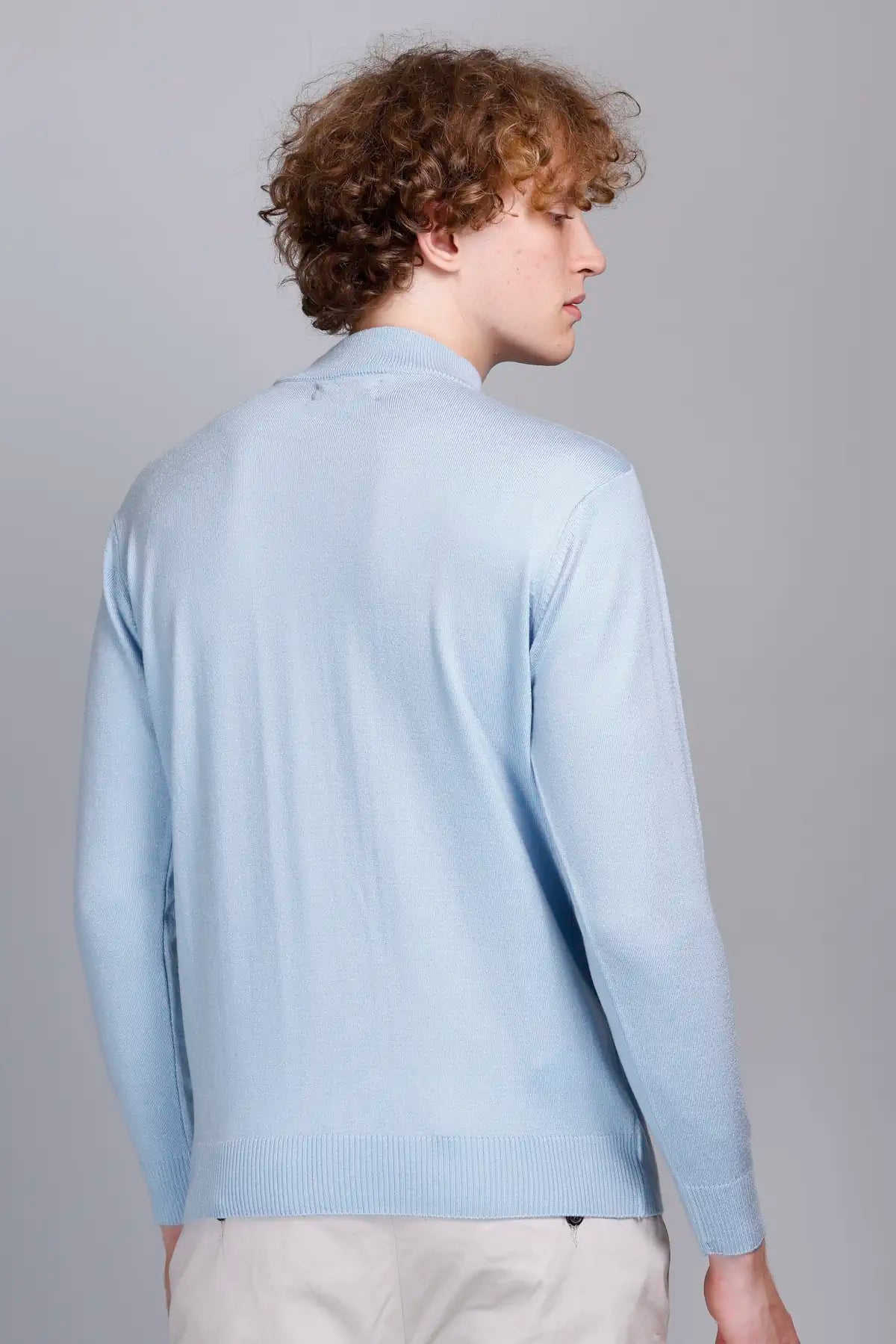 Solid Sky Blue Turtleneck Men Sweater