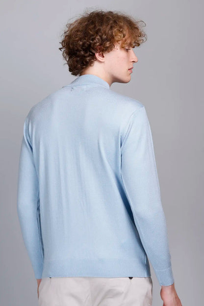Solid Sky Blue Turtleneck Men Sweater