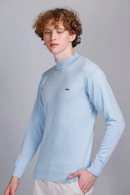 Solid Sky Blue Turtleneck Men Sweater