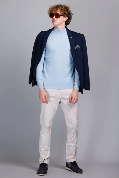 Solid Sky Blue Turtleneck Men Sweater
