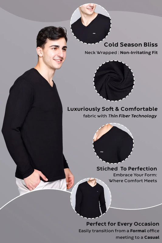 Black Solid V-Neck Viscose Sweater