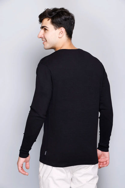 Black Solid V-Neck Viscose Sweater