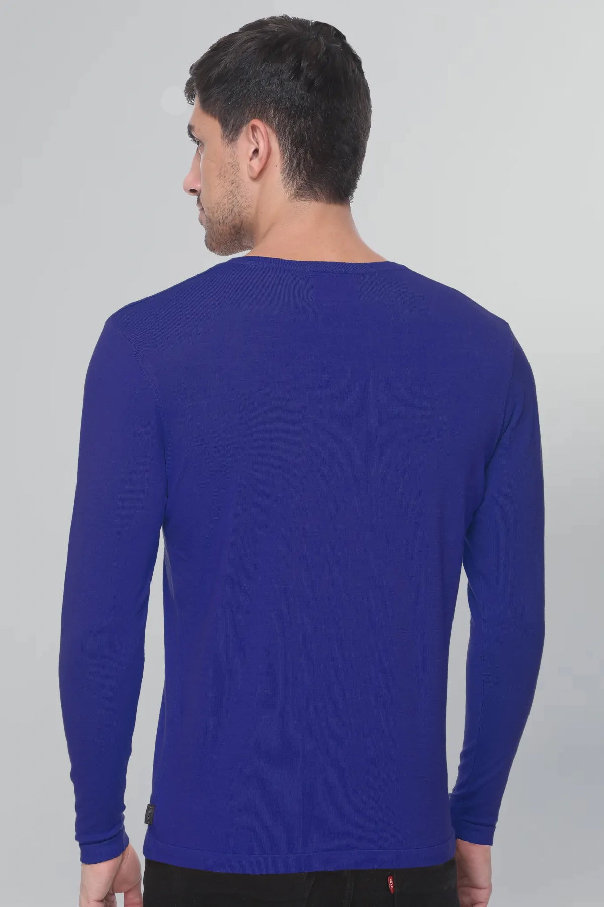 Royal Blue Solid V-Neck Viscose Sweater