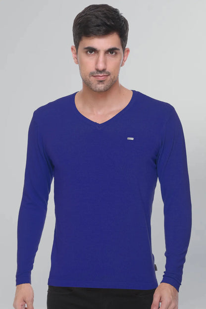 Royal Blue Solid V-Neck Viscose Sweater