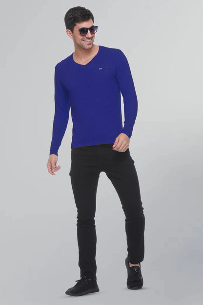 Royal Blue Solid V-Neck Viscose Sweater