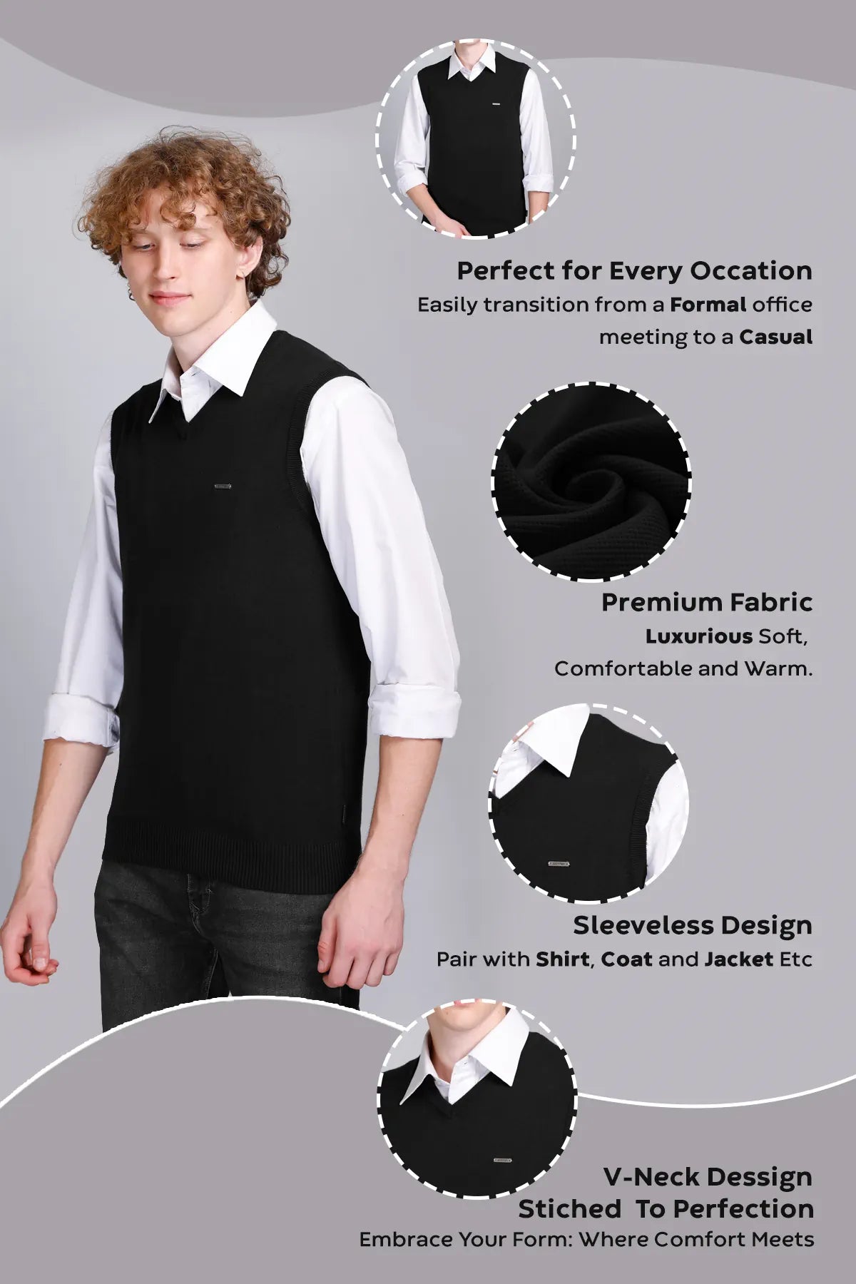 Black V-Neck Sleeve Less Pullover