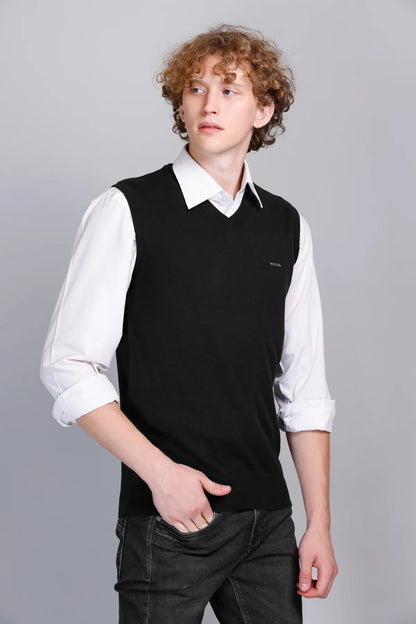 Black V-Neck Sleeve Less Pullover