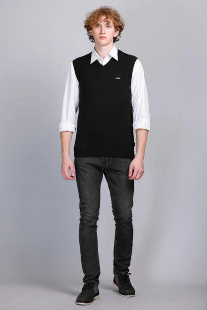 Black V-Neck Sleeve Less Pullover