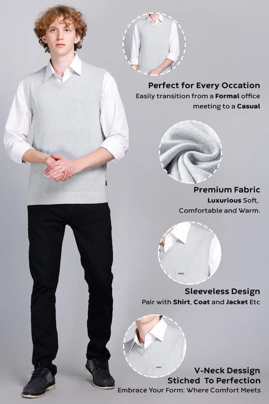 Light Grey Cotton V-Neck Sleeve Less Pullover