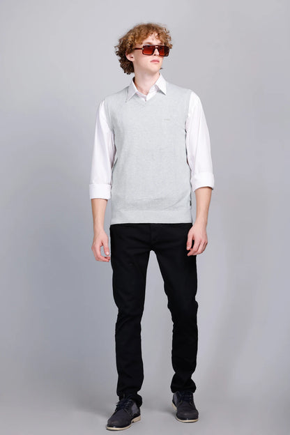Light Grey Cotton V-Neck Sleeve Less Pullover