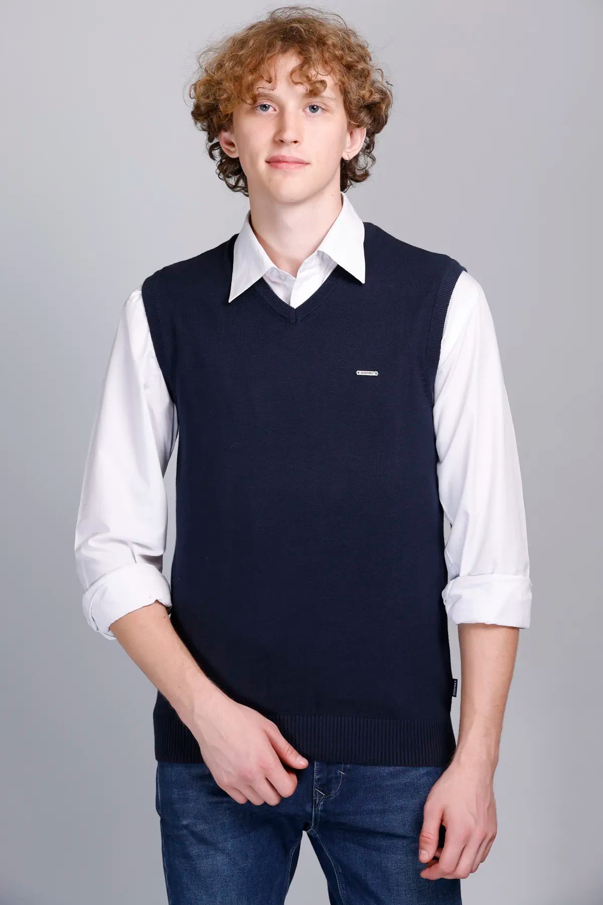 cOTTON Navy V-Neck Sleeveless Pullover