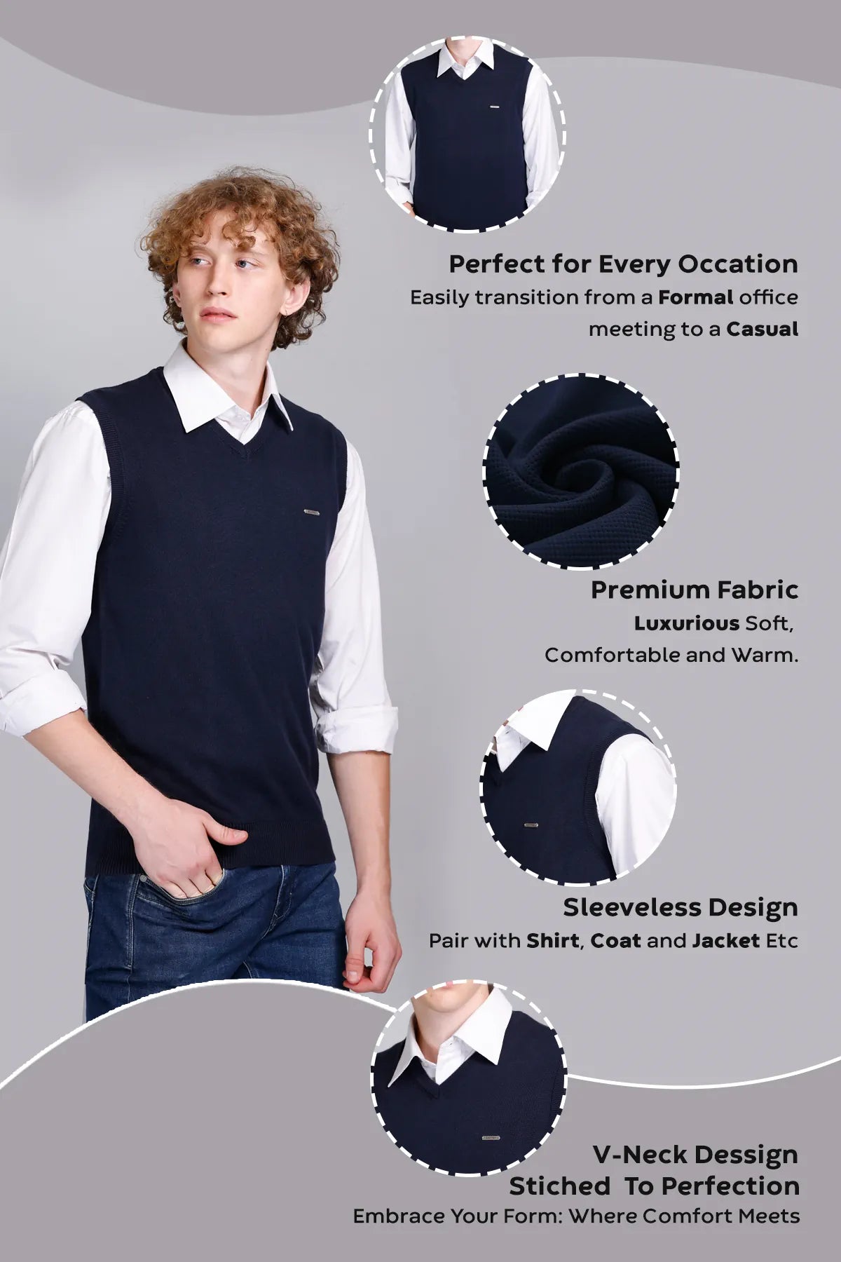 cOTTON Navy V-Neck Sleeveless Pullover