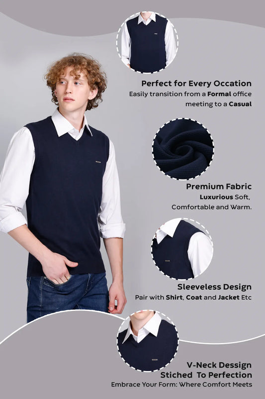 cOTTON Navy V-Neck Sleeveless Pullover
