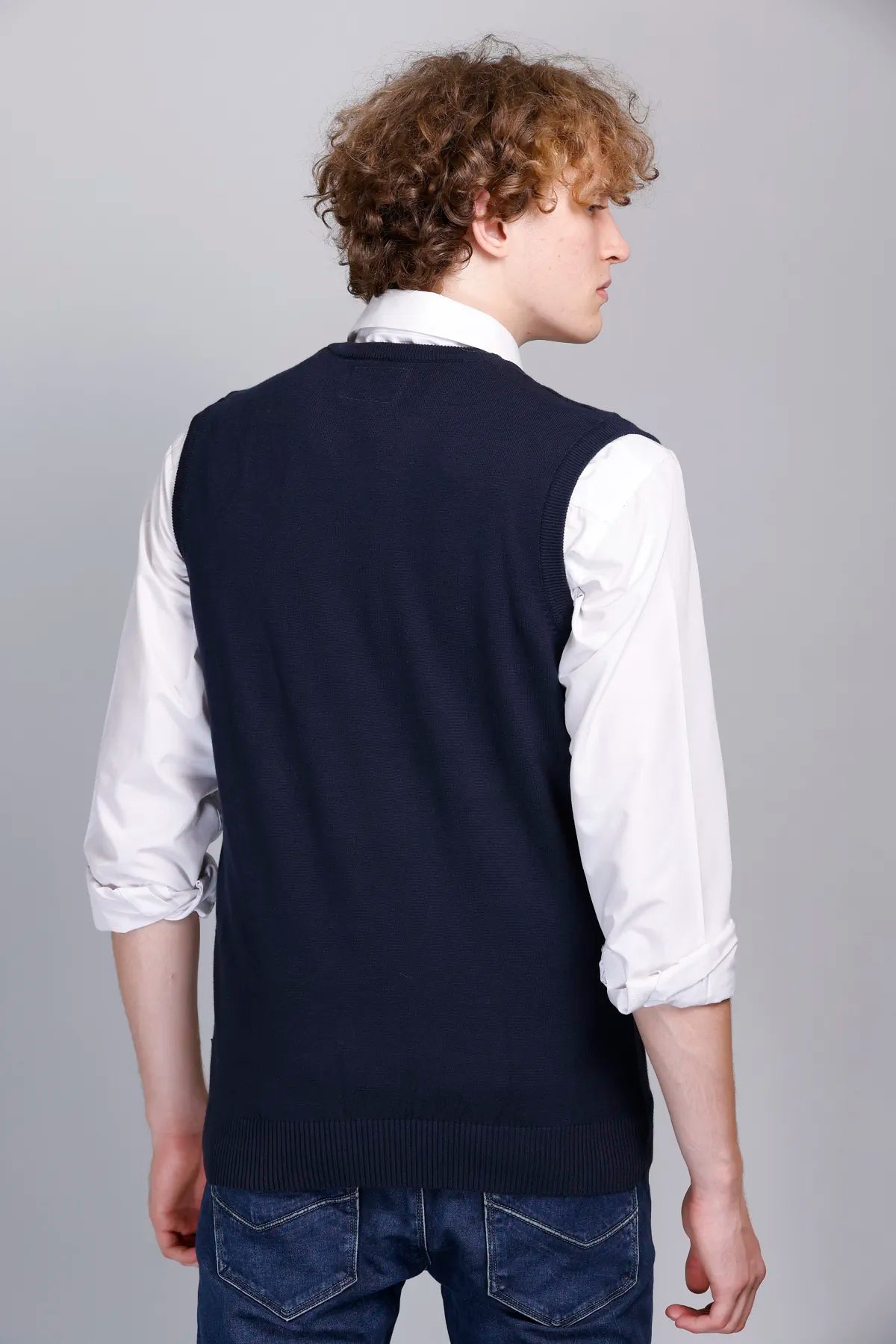 cOTTON Navy V-Neck Sleeveless Pullover