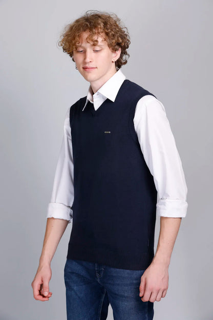 cOTTON Navy V-Neck Sleeveless Pullover