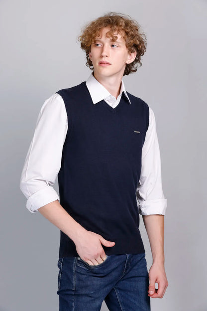 cOTTON Navy V-Neck Sleeveless Pullover