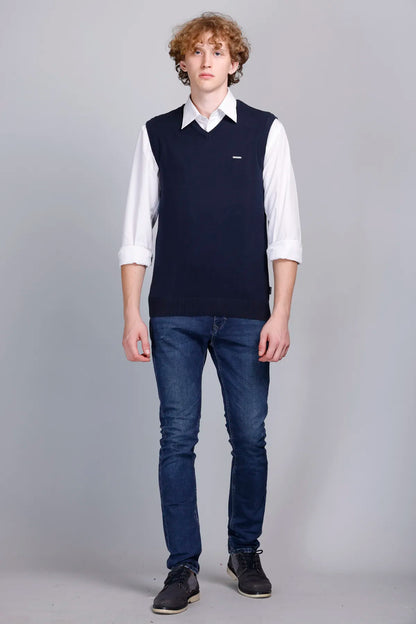 cOTTON Navy V-Neck Sleeveless Pullover
