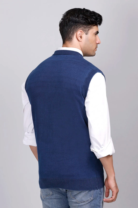 Indigo V-Neck Sleeveless Denim Sweater Vest Men